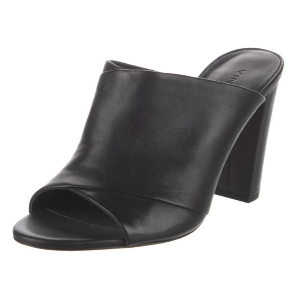 VINCE. | Vince Leather Slides Sandals Black Heel Heels Peep Toe | Size 5